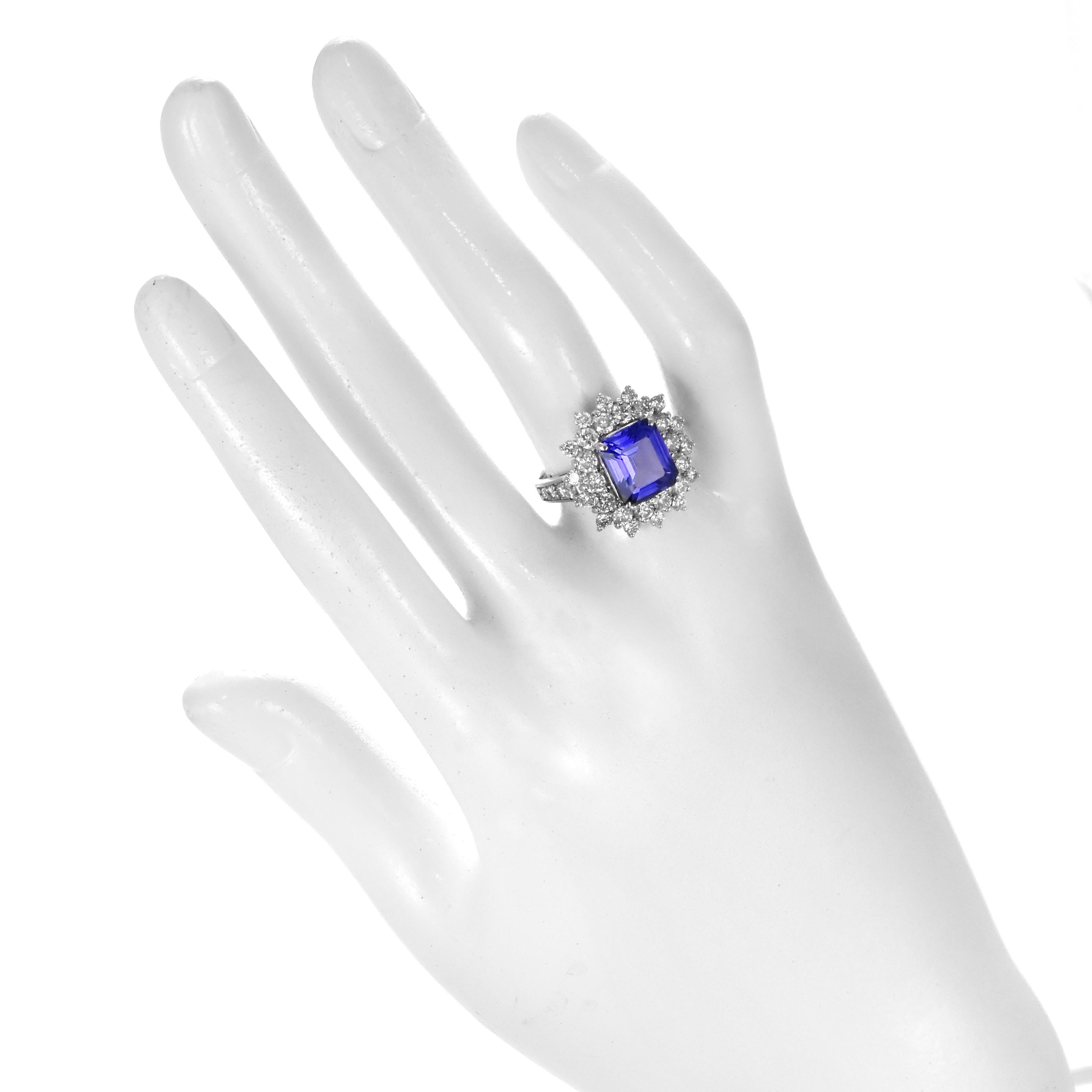 3.98 Carat Natural 'AAA' Tanzanite and Diamond Ring Made in Platinum For Sale 7