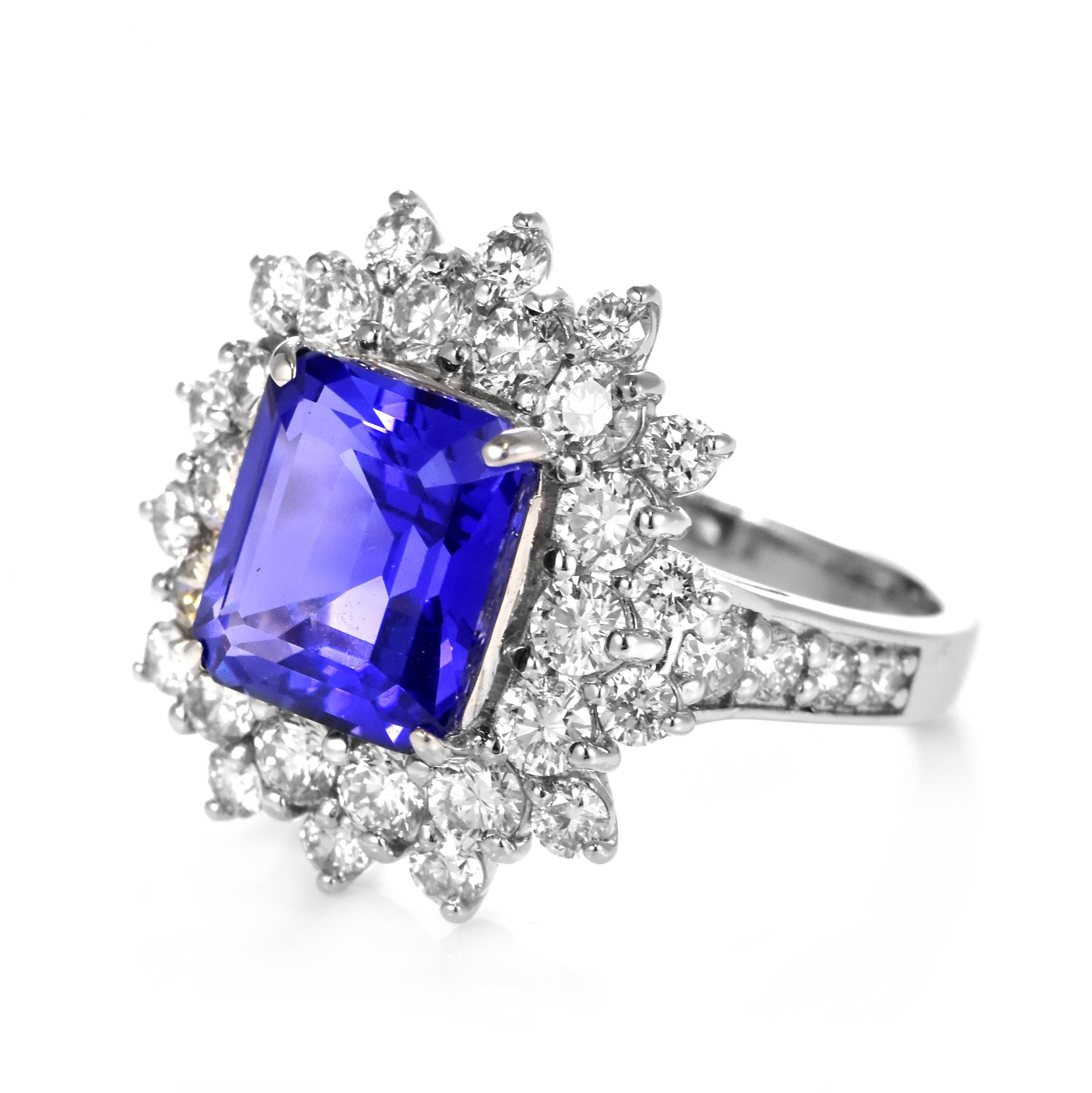 3.98 Carat Natural 'AAA' Tanzanite and Diamond Ring Made in Platinum For Sale 8
