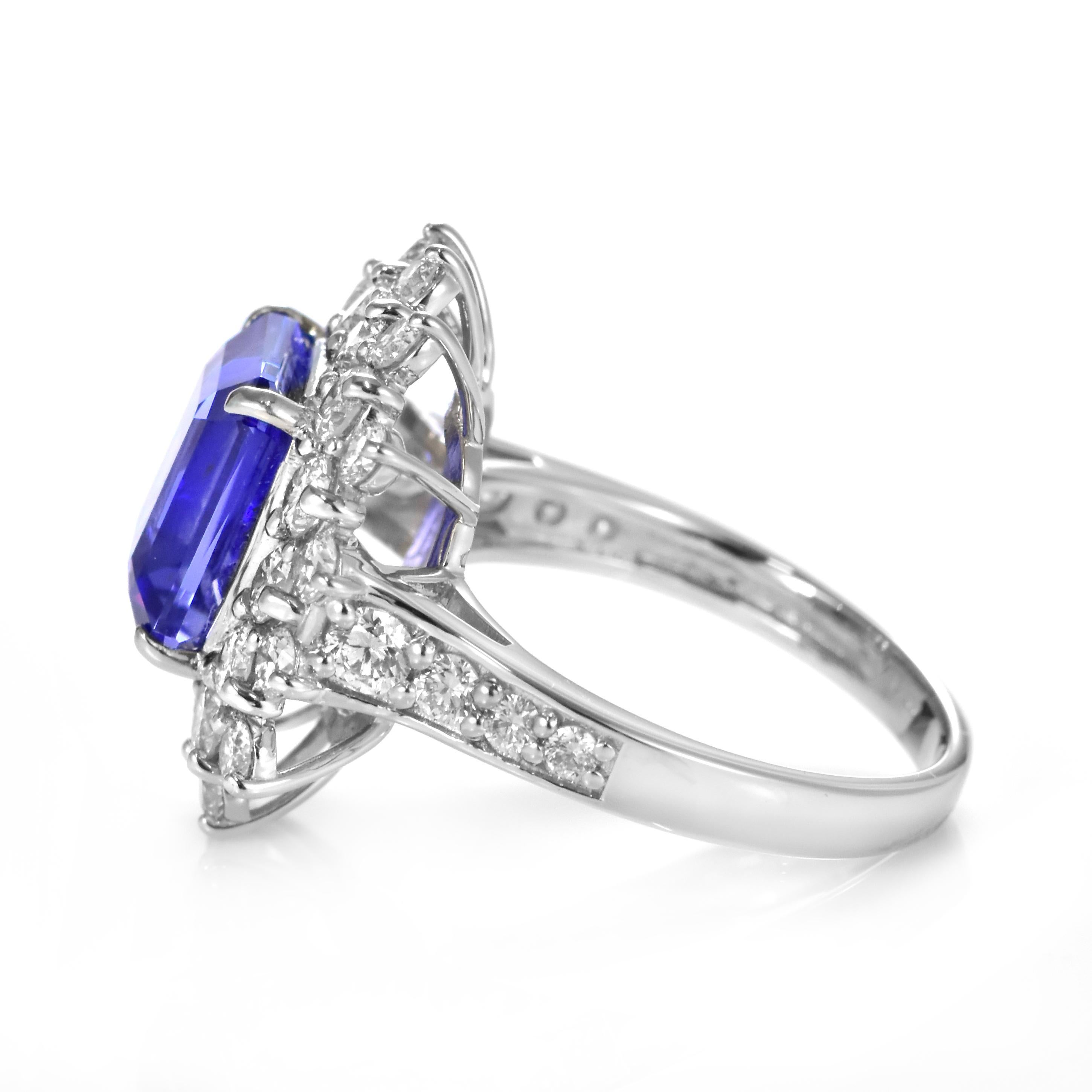3.98 Carat Natural 'AAA' Tanzanite and Diamond Ring Made in Platinum For Sale 9