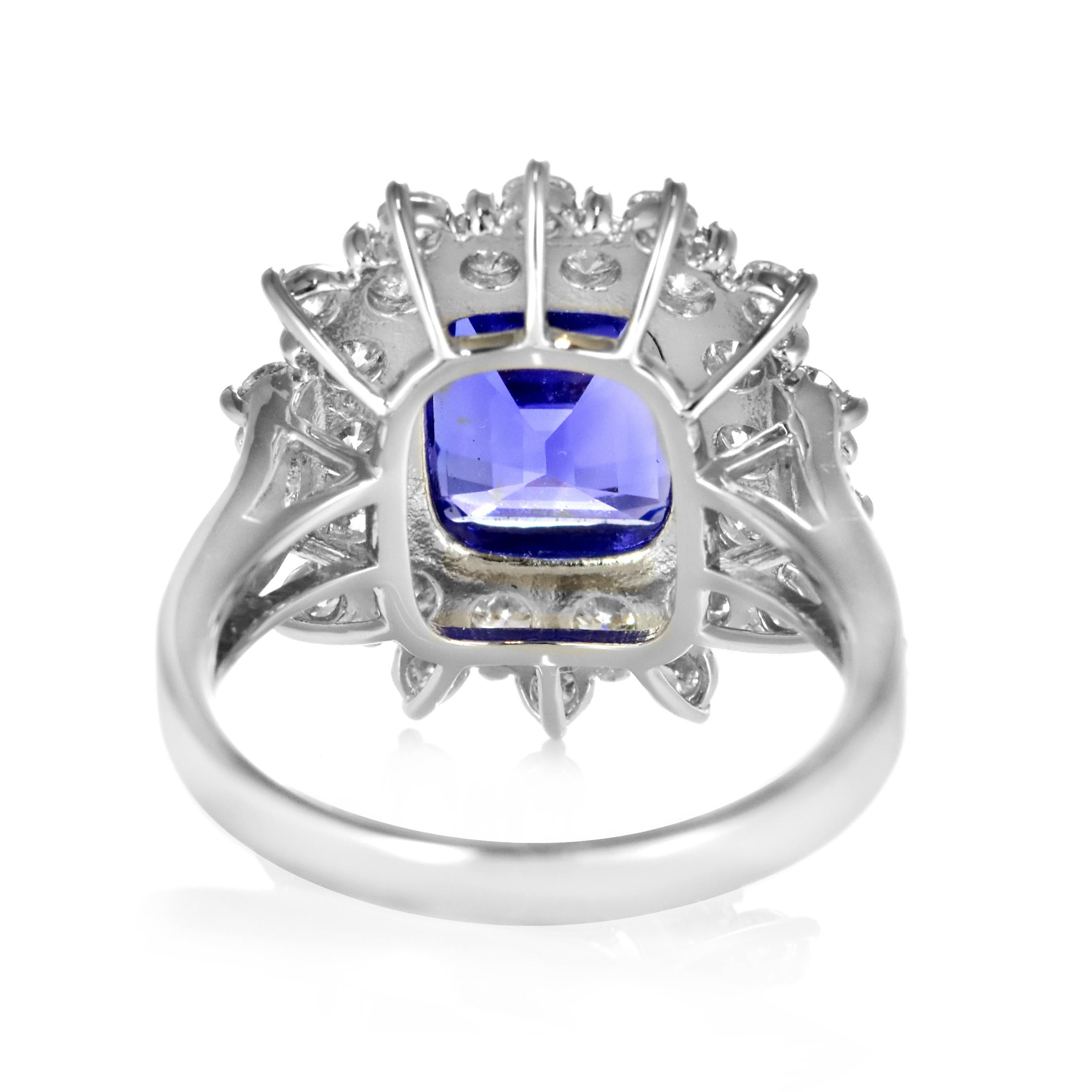 3.98 Carat Natural 'AAA' Tanzanite and Diamond Ring Made in Platinum For Sale 1