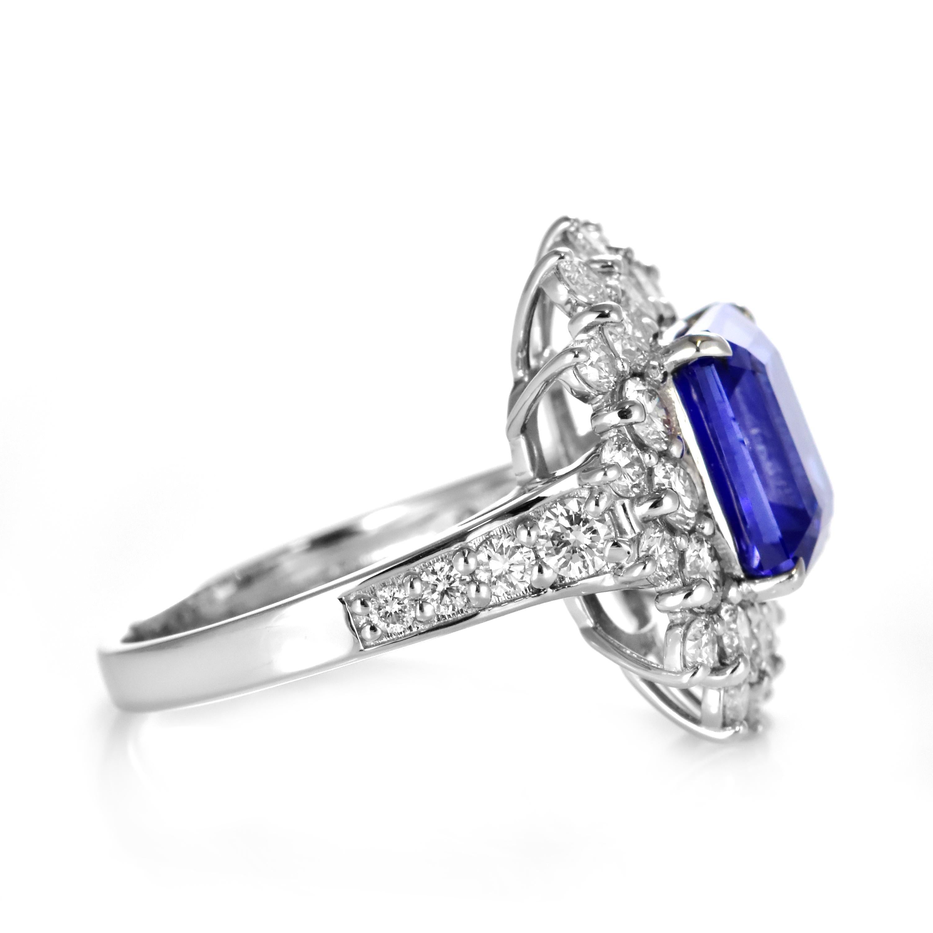 3.98 Carat Natural 'AAA' Tanzanite and Diamond Ring Made in Platinum For Sale 2