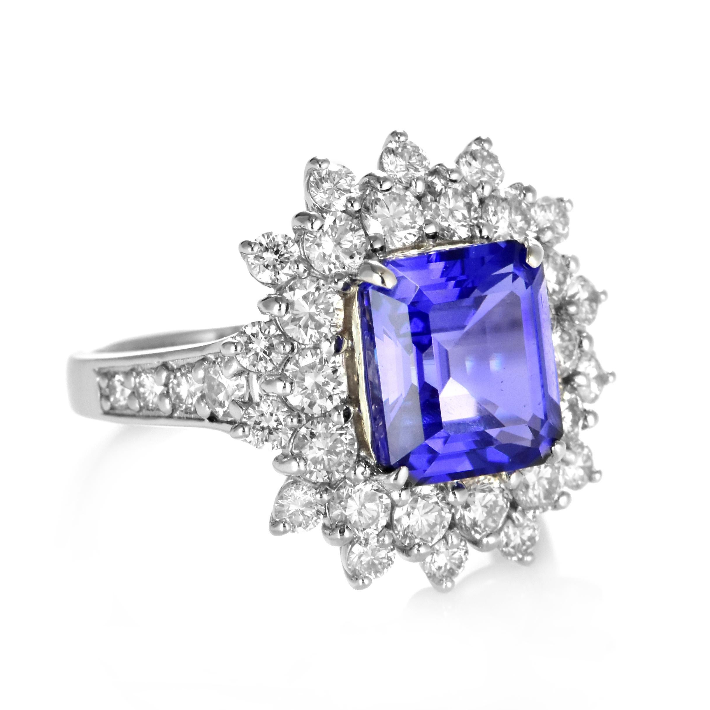 3.98 Carat Natural 'AAA' Tanzanite and Diamond Ring Made in Platinum For Sale 3
