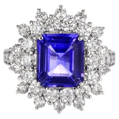 3.98 Carat Natural 'AAA' Tanzanite and Diamond Ring Made in Platinum
