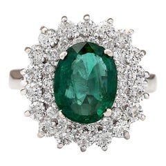 Natural Emerald Diamond Ring In 14 Karat White Gold