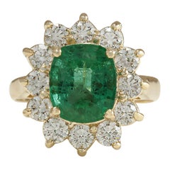 Natural Emerald Diamond Ring In 14 Karat Yellow Gold 