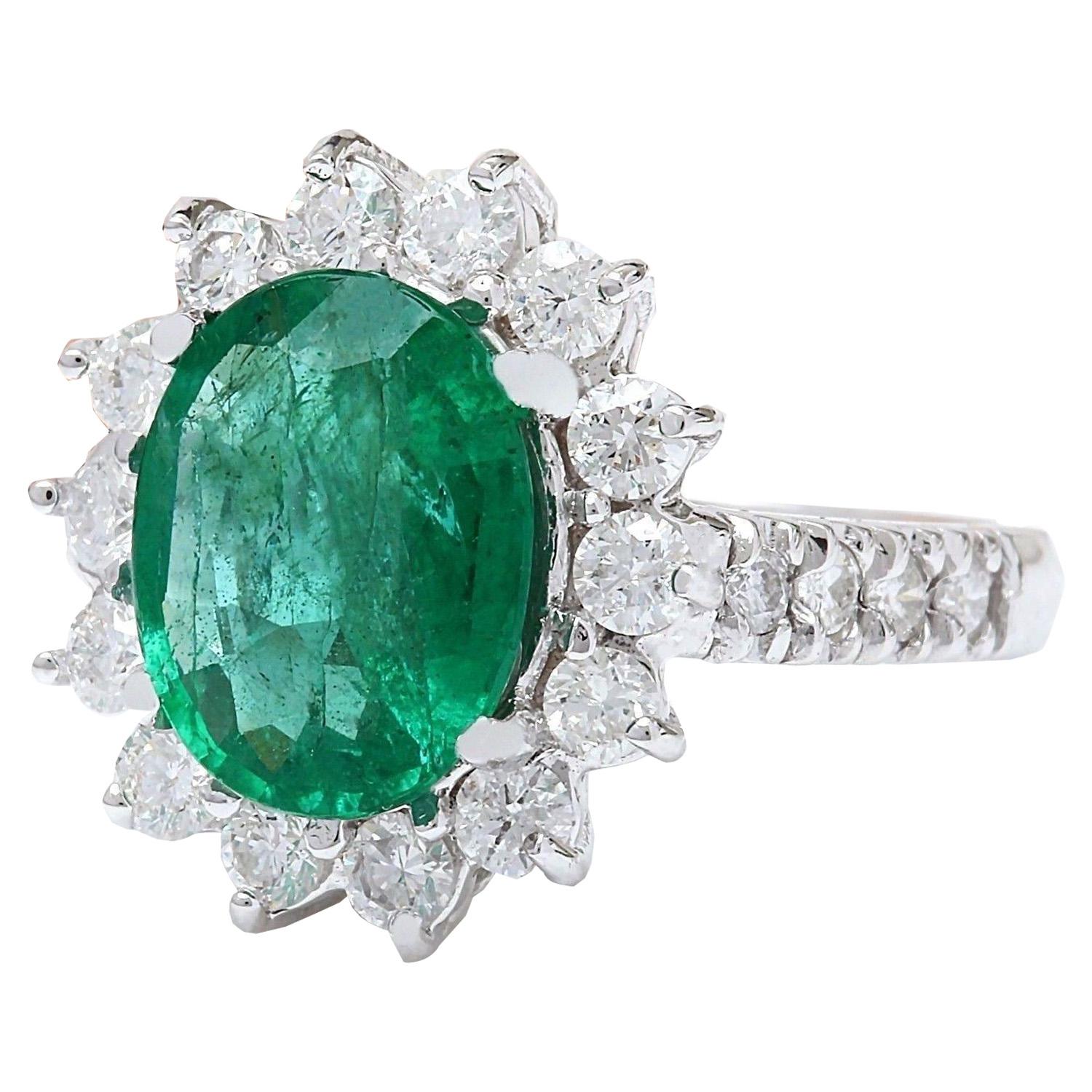 3.98 Carat Natural Emerald 14K Solid White Gold Diamond Ring
 Item Type: Ring
 Item Style: Engagement
 Material: 14K White Gold
 Mainstone: Emerald
 Stone Color: Green
 Stone Weight: 2.78 Carat
 Stone Shape: Oval
 Stone Quantity: 1
 Stone