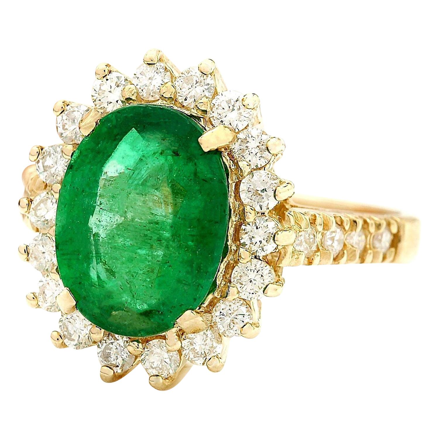 3.98 Carat Natural Emerald 14K Solid Yellow Gold Diamond Ring
 Item Type: Ring
 Item Style: Engagement
 Material: 14K Yellow Gold
 Mainstone: Emerald
 Stone Color: Green
 Stone Weight: 2.78 Carat
 Stone Shape: Oval
 Stone Quantity: 1
 Stone