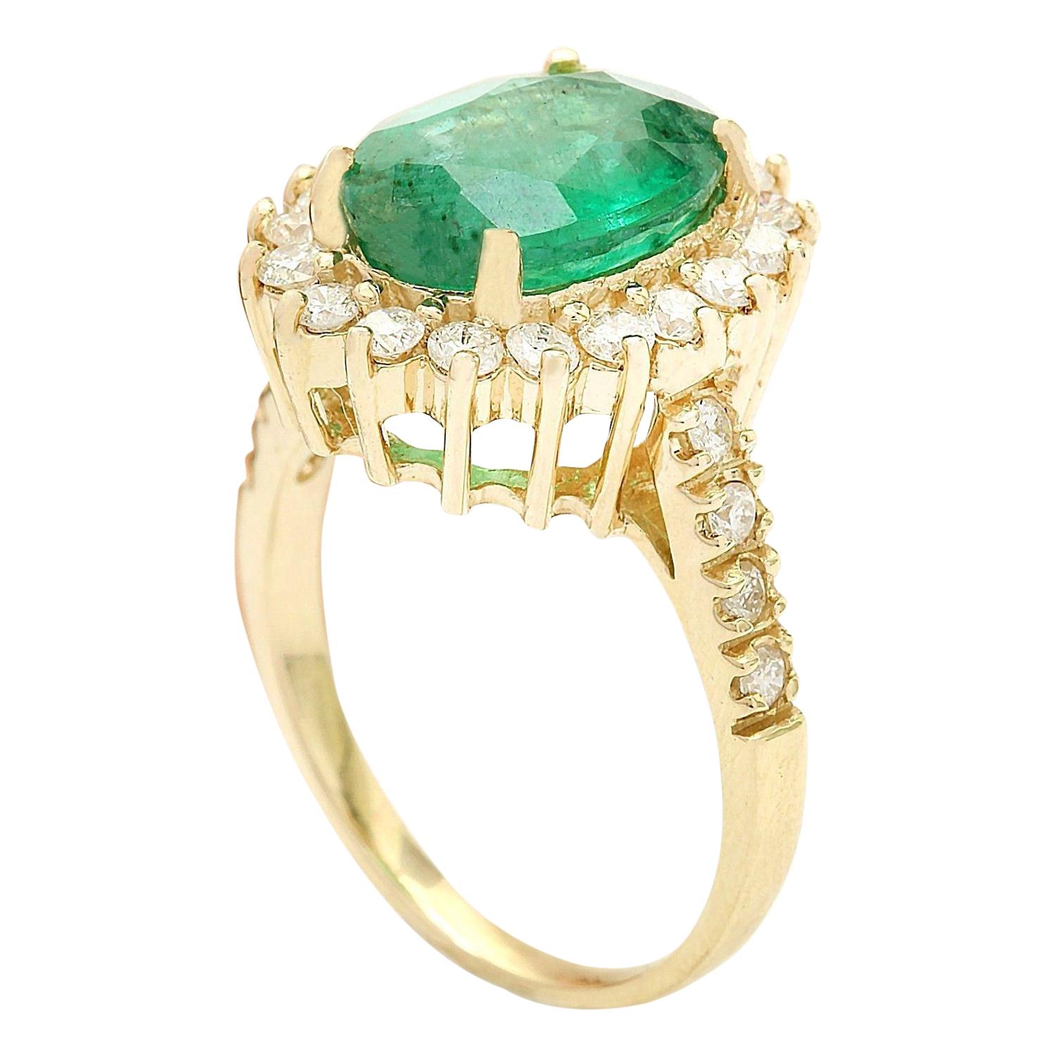 Oval Cut Emerald Diamond Ring In 14 Karat Solid Yellow Gold  For Sale