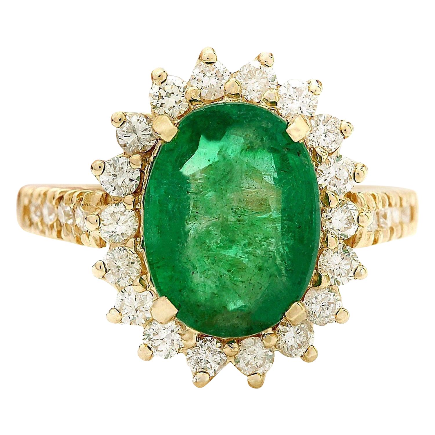 Emerald Diamond Ring In 14 Karat Solid Yellow Gold  For Sale