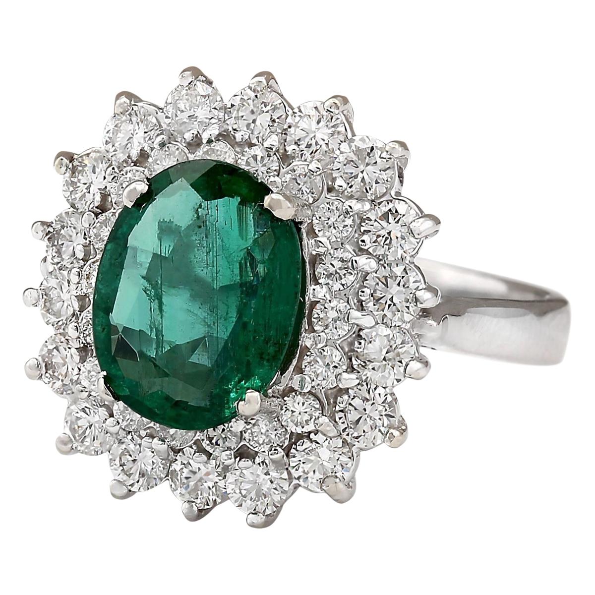 Stamped: 14K White Gold
Total Ring Weight: 6.5 Grams
Total Natural Emerald Weight is 2.58 Carat (Measures: 10.00x8.00 mm)
Color: Green
Total Natural Diamond Weight is 1.40 Carat
Color: F-G, Clarity: VS2-SI1
Face Measures: 17.90x16.80 mm
Sku: