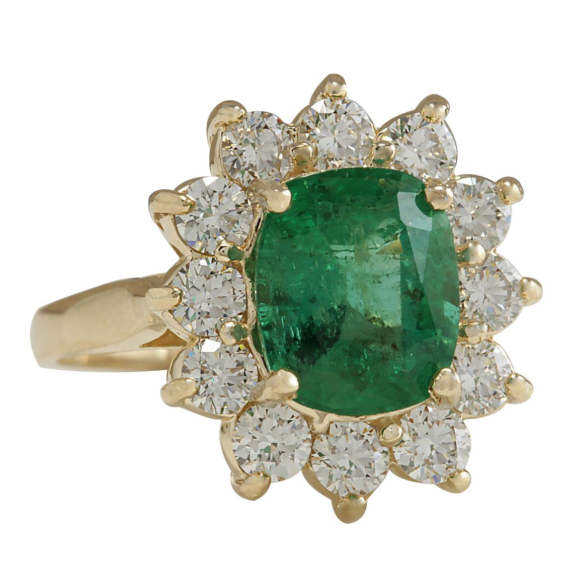3.98 Carat Natural Emerald 14 Karat Yellow Gold Diamond Ring
Stamped: 14K Yellow Gold
Total Ring Weight: 5.6 Grams
Total Natural Emerald Weight is 2.78 Carat (Measures: 9.00x7.00 mm)
Color: Green
Total Natural Diamond Weight is 1.20 Carat
Quantity: