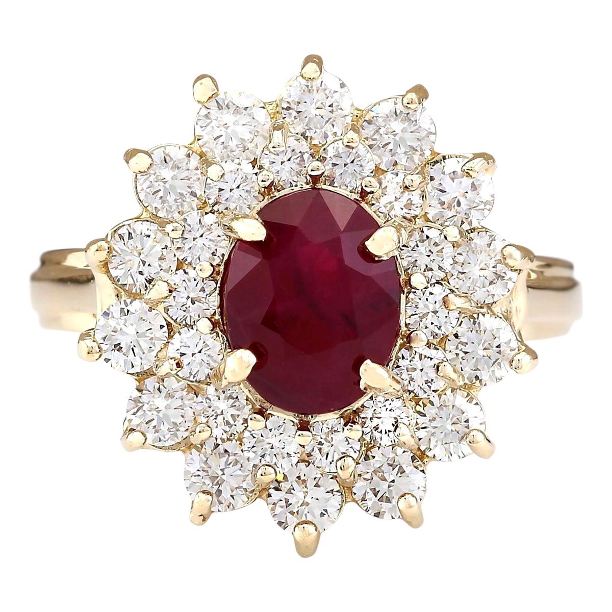 Natural Ruby Diamond Ring In 14 Karat Yellow Gold  For Sale