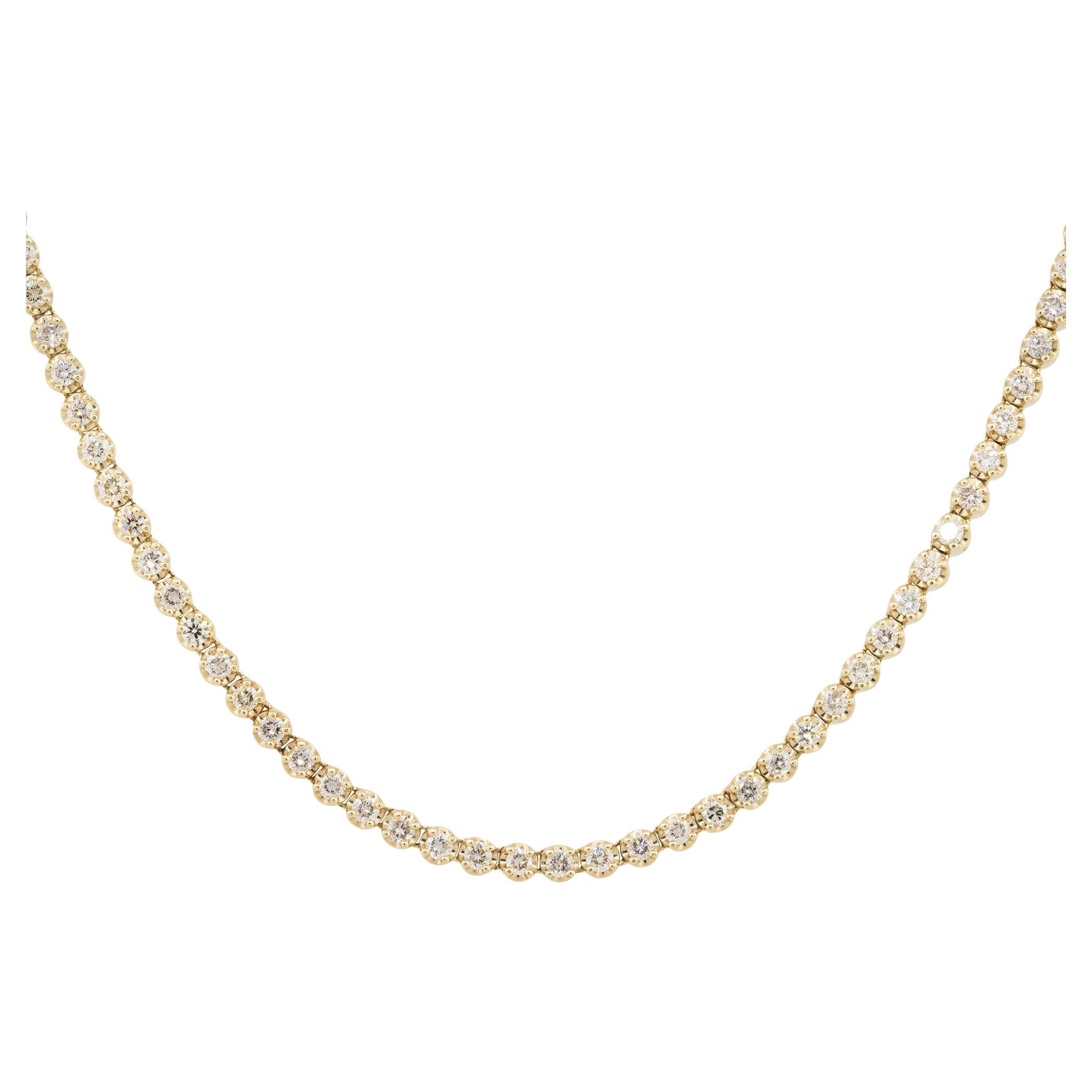 3.98 Carat Round Brilliant Diamond Tennis Necklace 14 Karat in Stock For Sale