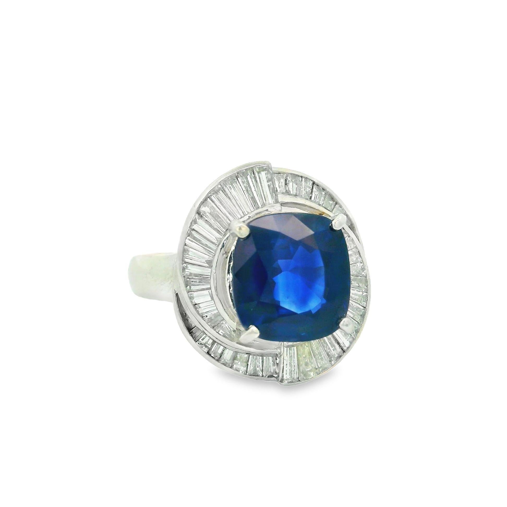Cushion Cut 3.98 Carat Royal-Blue Ceylon Sapphire Diamond Platinum Ring, GRS Certified For Sale