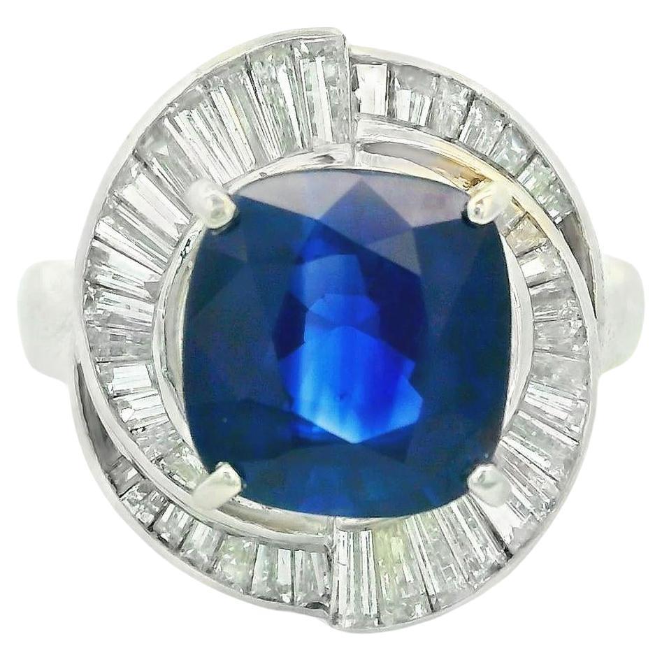 3.98 Carat Royal-Blue Ceylon Sapphire Diamond Platinum Ring, GRS Certified For Sale