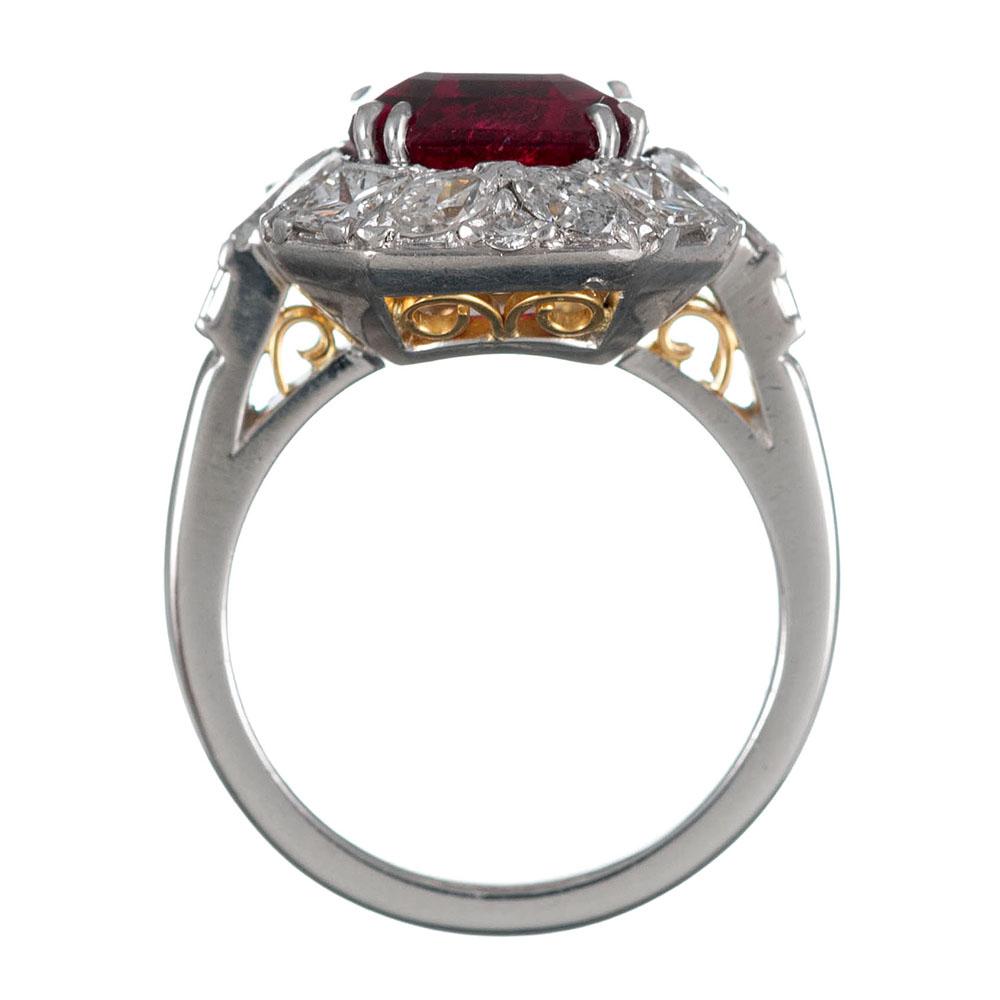 3.98 Carat Rubellite & Diamond Cluster Ring In Excellent Condition In Carmel-by-the-Sea, CA