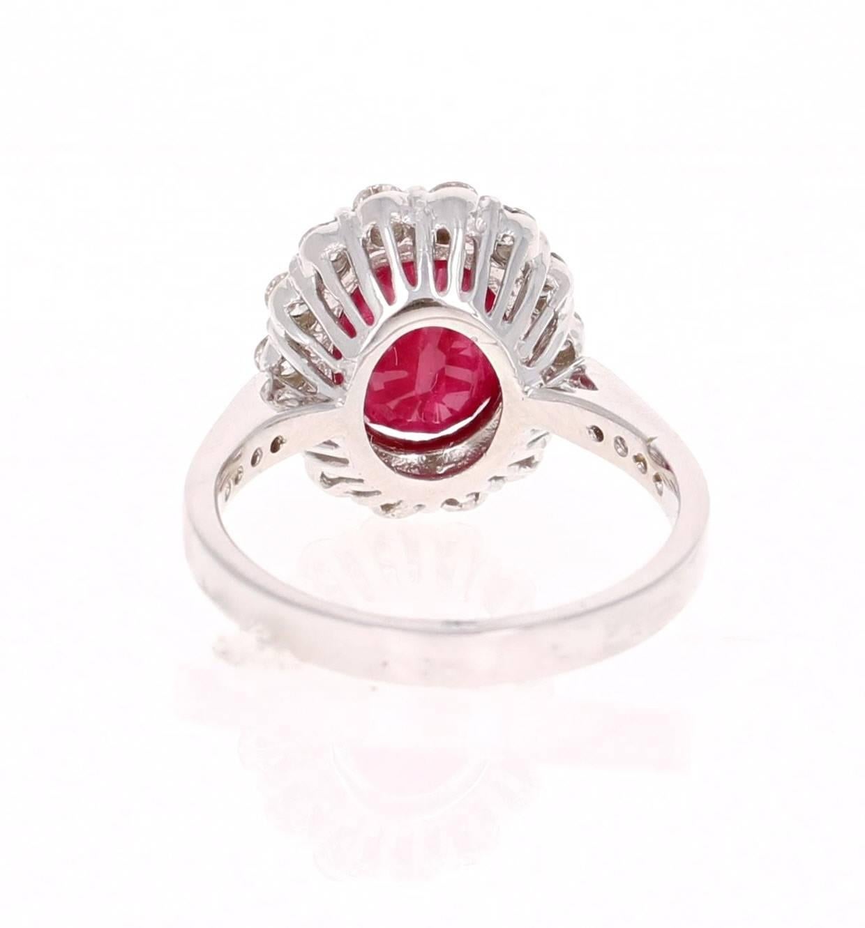 Modern 3.98 Carat Oval Cut Ruby Diamond White Gold Engagement Ring