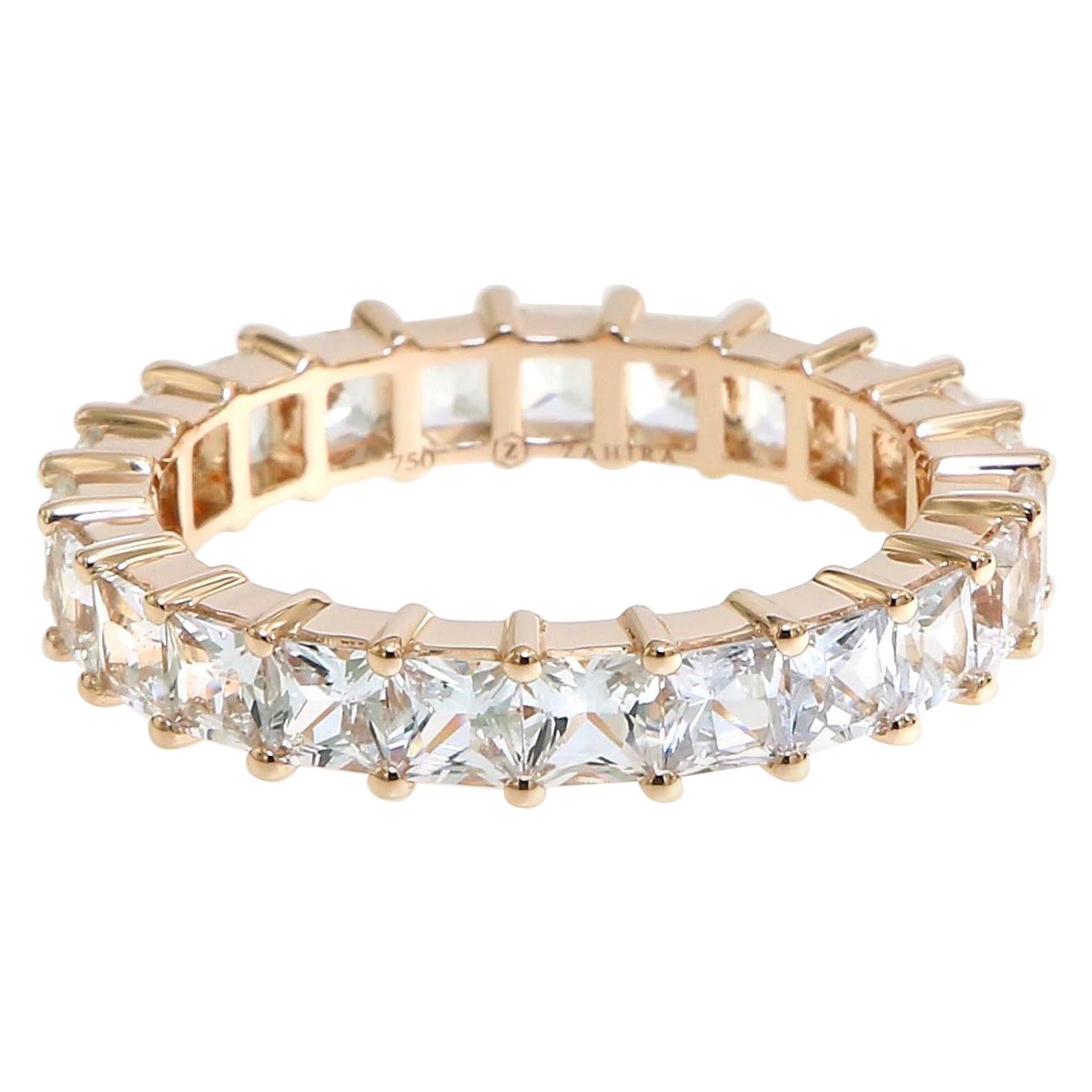 3.98 Carat Square Cut White Sapphire Eternity Band in 18 Karat Pink Gold For Sale