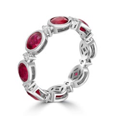 3.98 Carats Ruby and Diamond Eternity Ring Band in Bezel Setting and 18K Gold