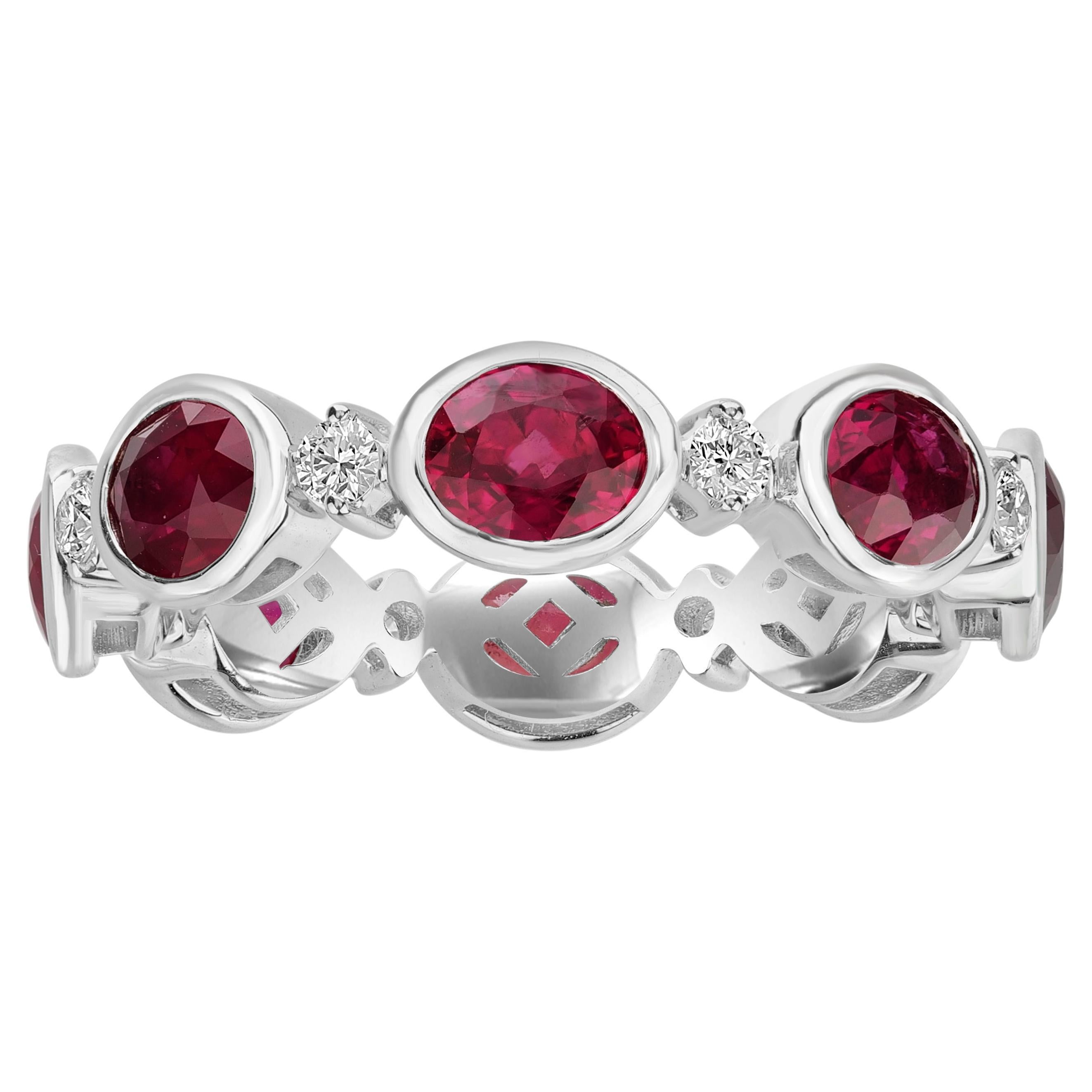3.98 Carats Ruby and Diamond Eternity Ring Band in Bezel Setting and 18K Gold 