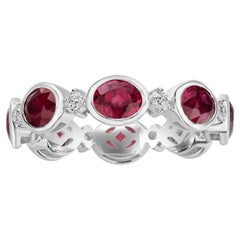 3.98 Carats Ruby and Diamond Eternity Ring Band in Bezel Setting and 18K Gold 