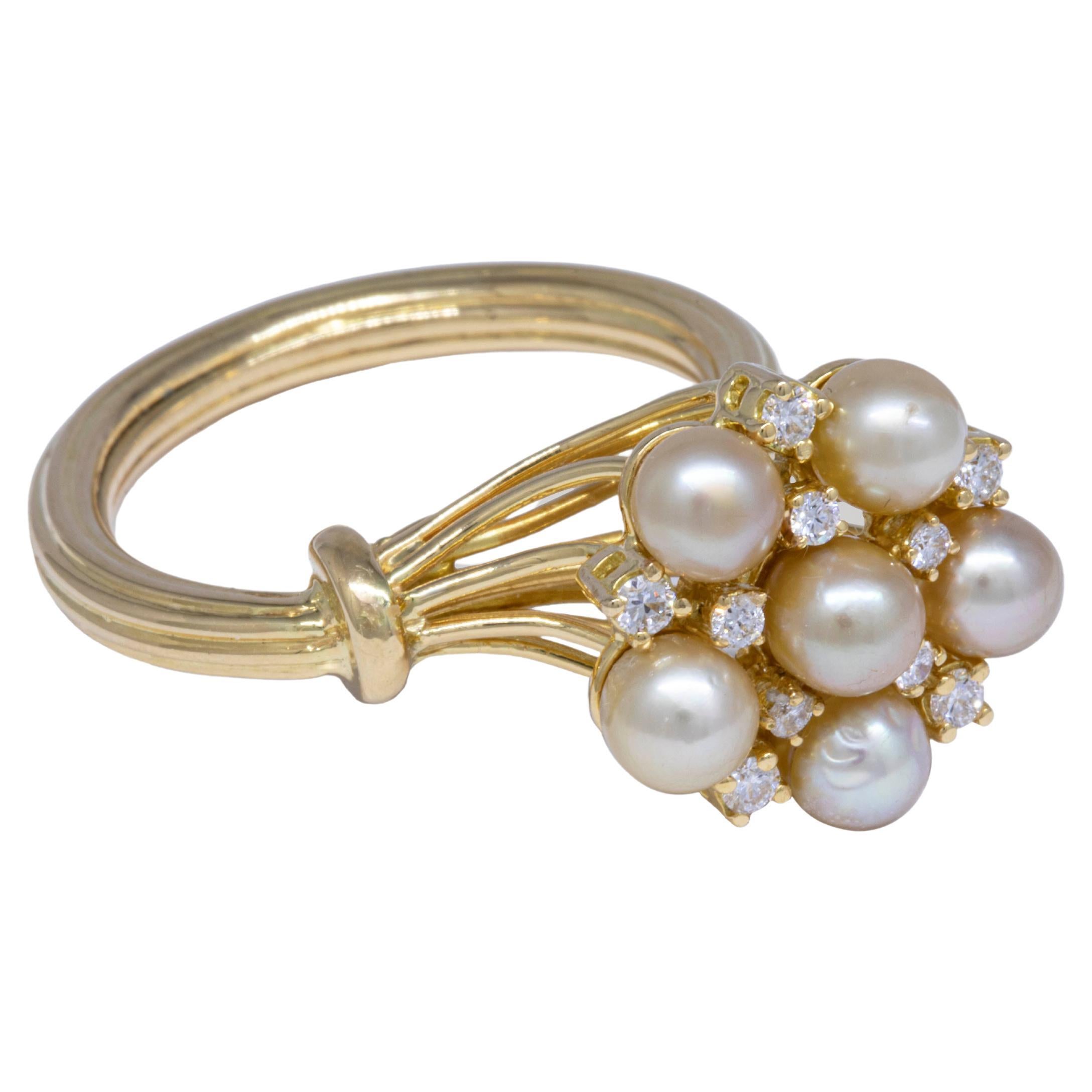 3.98 Ct. Certified Bahraini Natural Pearls 18k Yellow Gold Ring For Sale
