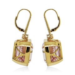 39.88 Carats Kunzite and White Diamond Yellow Gold Earrings