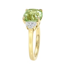 3.98 Carat Cushion Mint Green Tourmaline Half Moon Diamond 18K Gold Ring