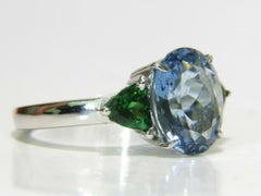 3.98 Carat Natural Aquamarine Tsavorite Ring Modern 3 14 Karat
