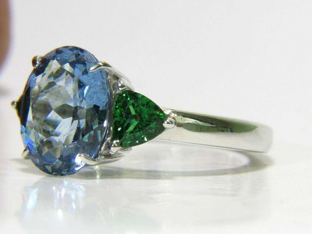 3.98 Quilates Natural Aguamarina Tsavorita Anillo Moderno 3 14 Quilates Sin cortar en venta