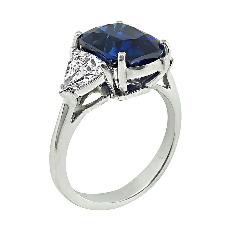 Cushion Cut 3.98ct Sapphire 0.80ct Diamond Engagement Ring For Sale