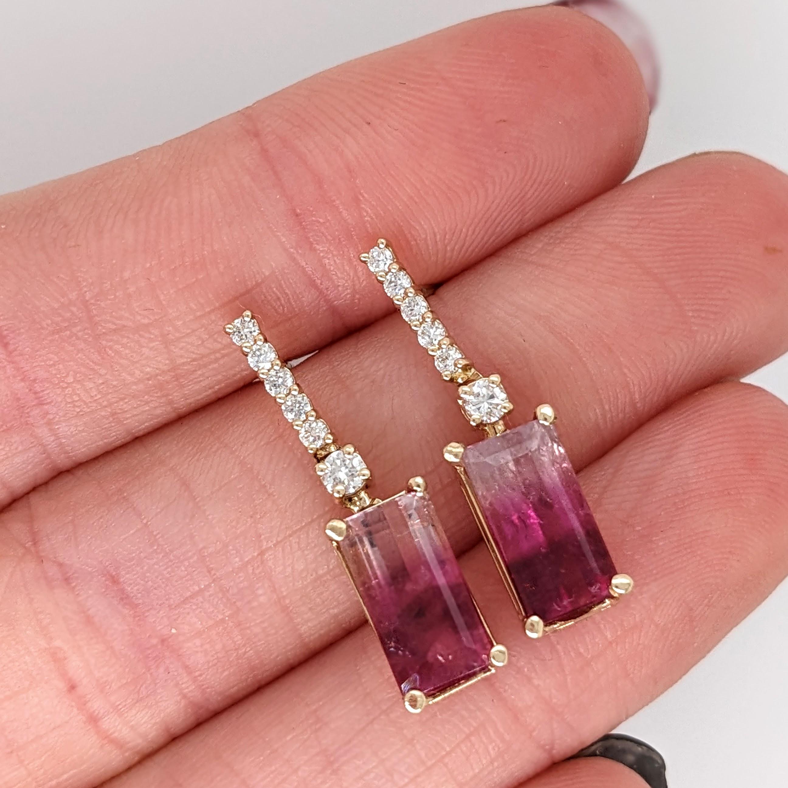 3.98ct Tourmaline Earrings w Diamond Accents in 14k Yellow Gold Emerald Cut 10x5 In New Condition In Columbus, OH