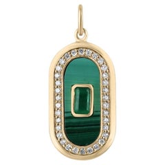 3.98tcw Emerald Diamond 
Malachite Pendant  14K Gold Elongated Necklace
