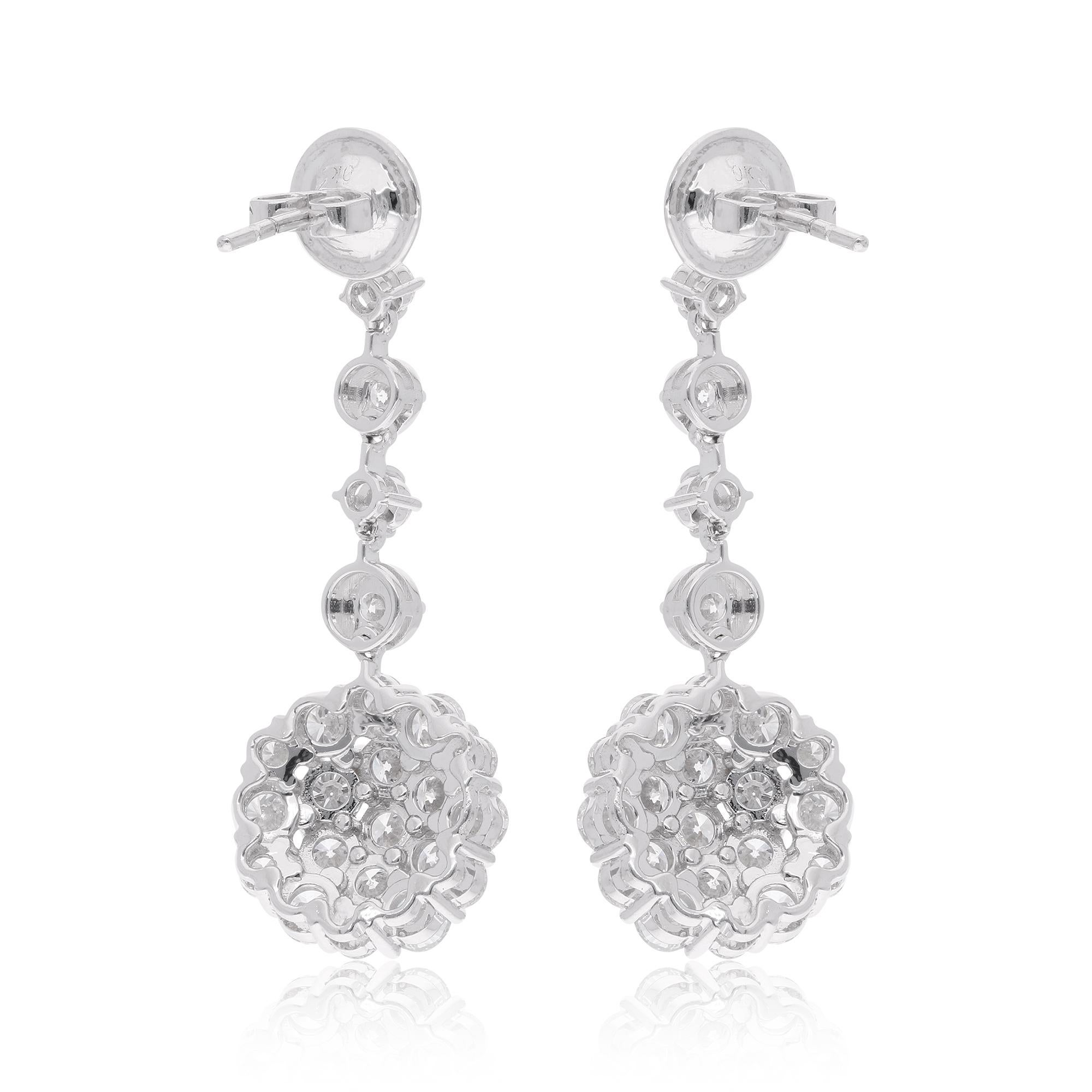 Women's 3.99 Carat Diamond Dangle Earrings 10 Karat White Gold Handmade Fine Jewelry For Sale