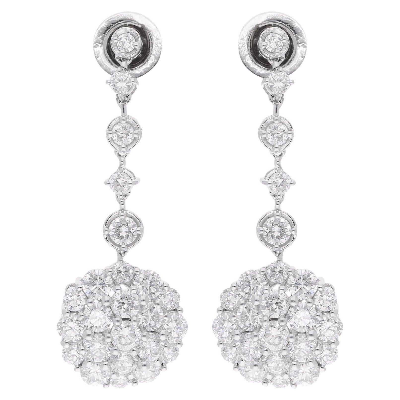 Boucles d'oreilles pendantes en or blanc 10 carats avec diamants de 3,99 carats, fabrication artisanale