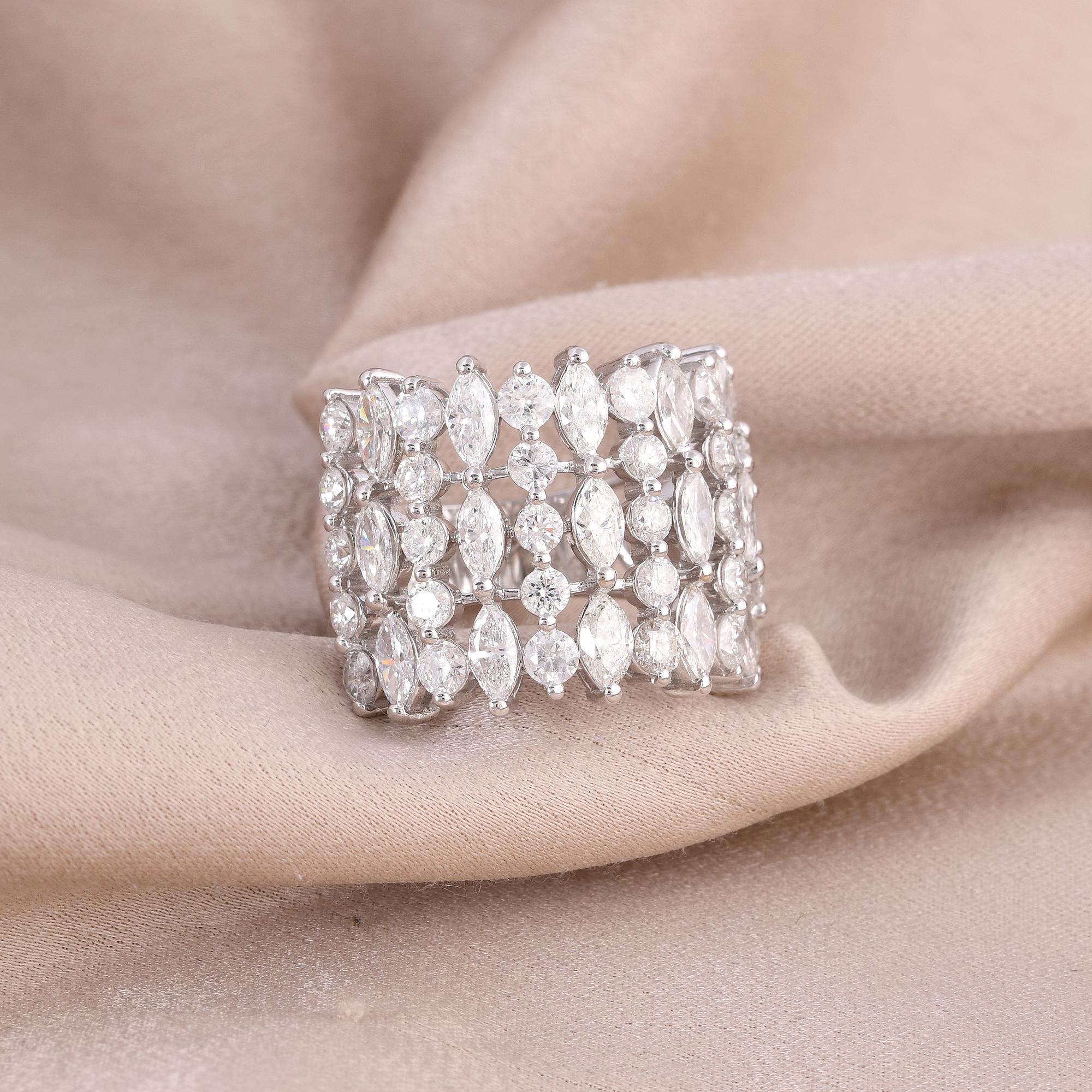 Modern 3.99 Carat Marquise & Round Diamond Cage Ring 14 Karat White Gold Fine Jewelry For Sale