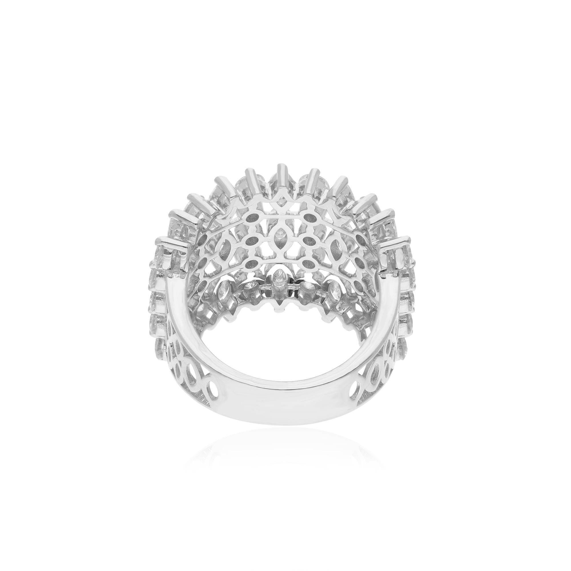 Women's 3.99 Carat Marquise & Round Diamond Cage Ring 14 Karat White Gold Fine Jewelry For Sale