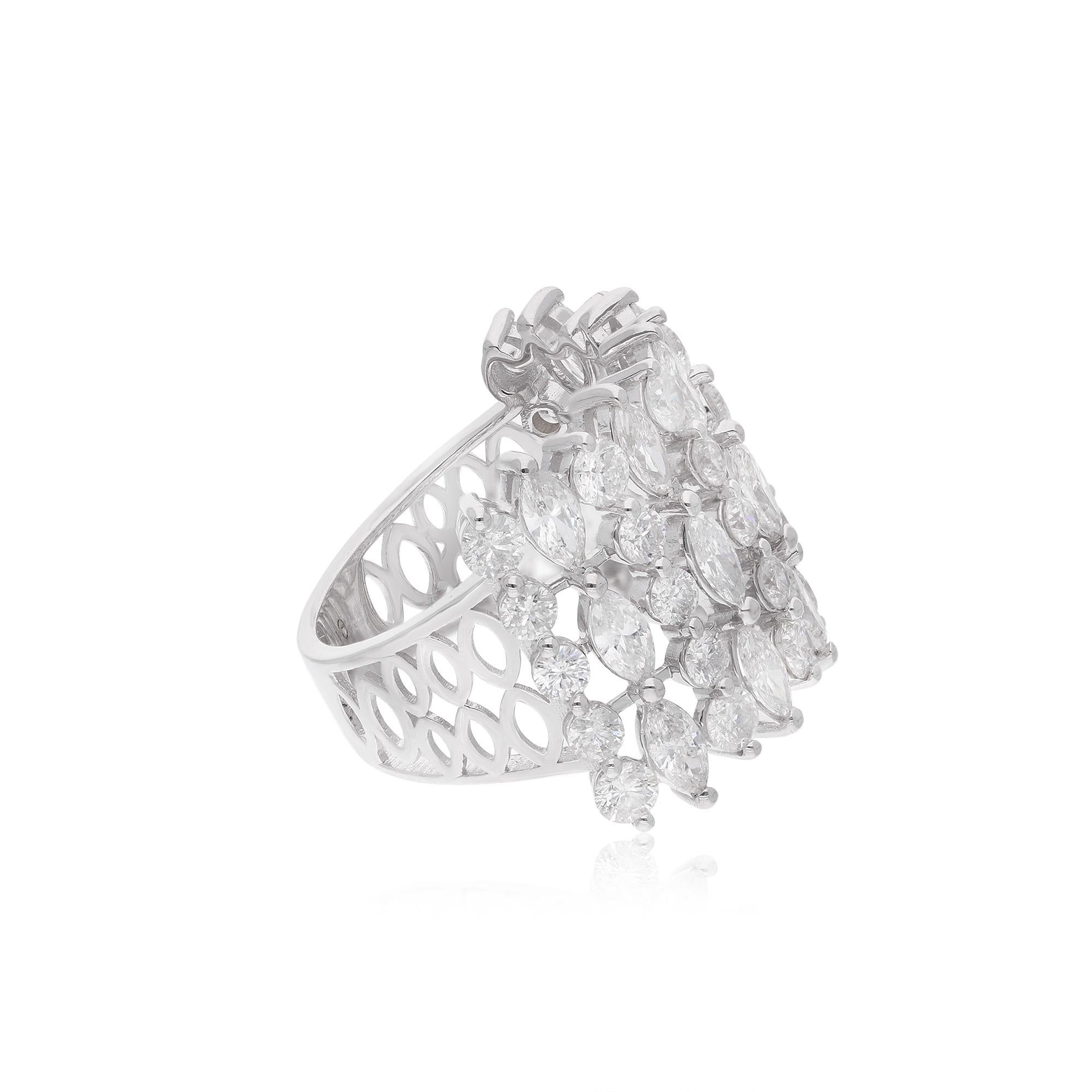 3.99 Carat Marquise & Round Diamond Cage Ring 14 Karat White Gold Fine Jewelry For Sale 1
