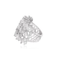 3.99 Carat Marquise & Round Diamond Cage Ring 18 Karat White Gold Fine Jewelry