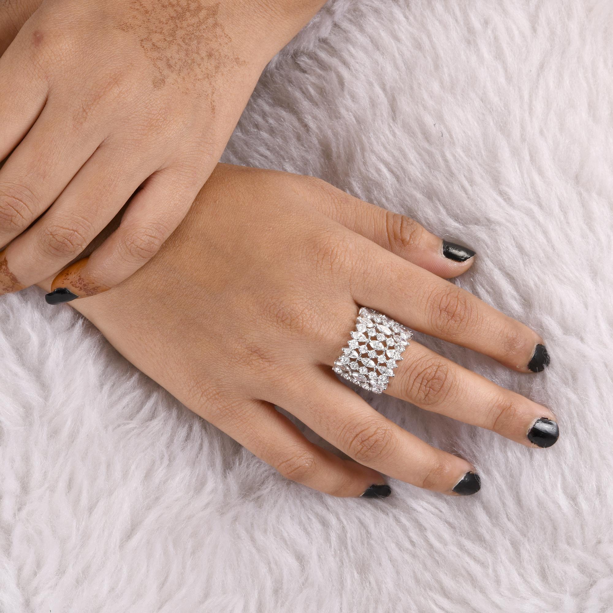 Taille Marquise Bague cage en or blanc 18 carats avec diamants taille marquise et rond de 3,99 carats, bijouterie fine en vente