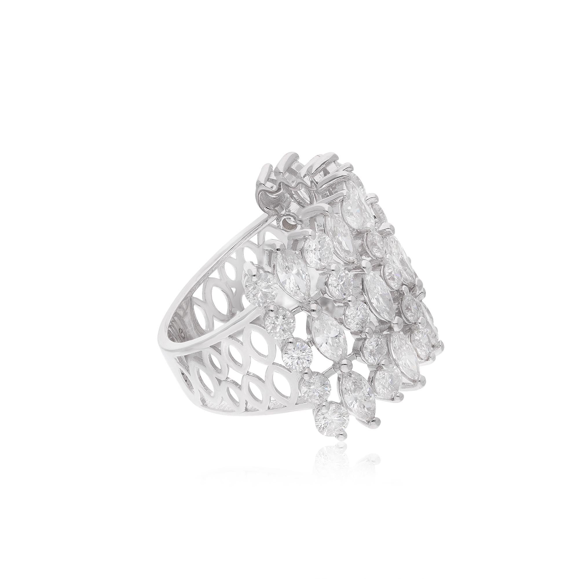 Bague cage en or blanc 18 carats avec diamants taille marquise et rond de 3,99 carats, bijouterie fine Pour femmes en vente
