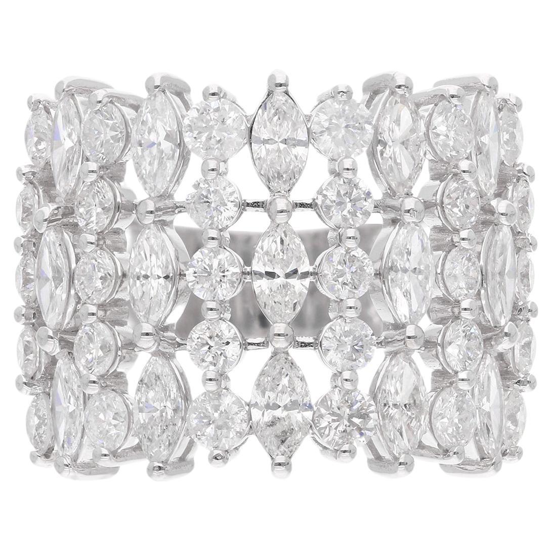 3.99 Carat Marquise & Round Diamond Cage Ring 18 Karat White Gold Fine Jewelry