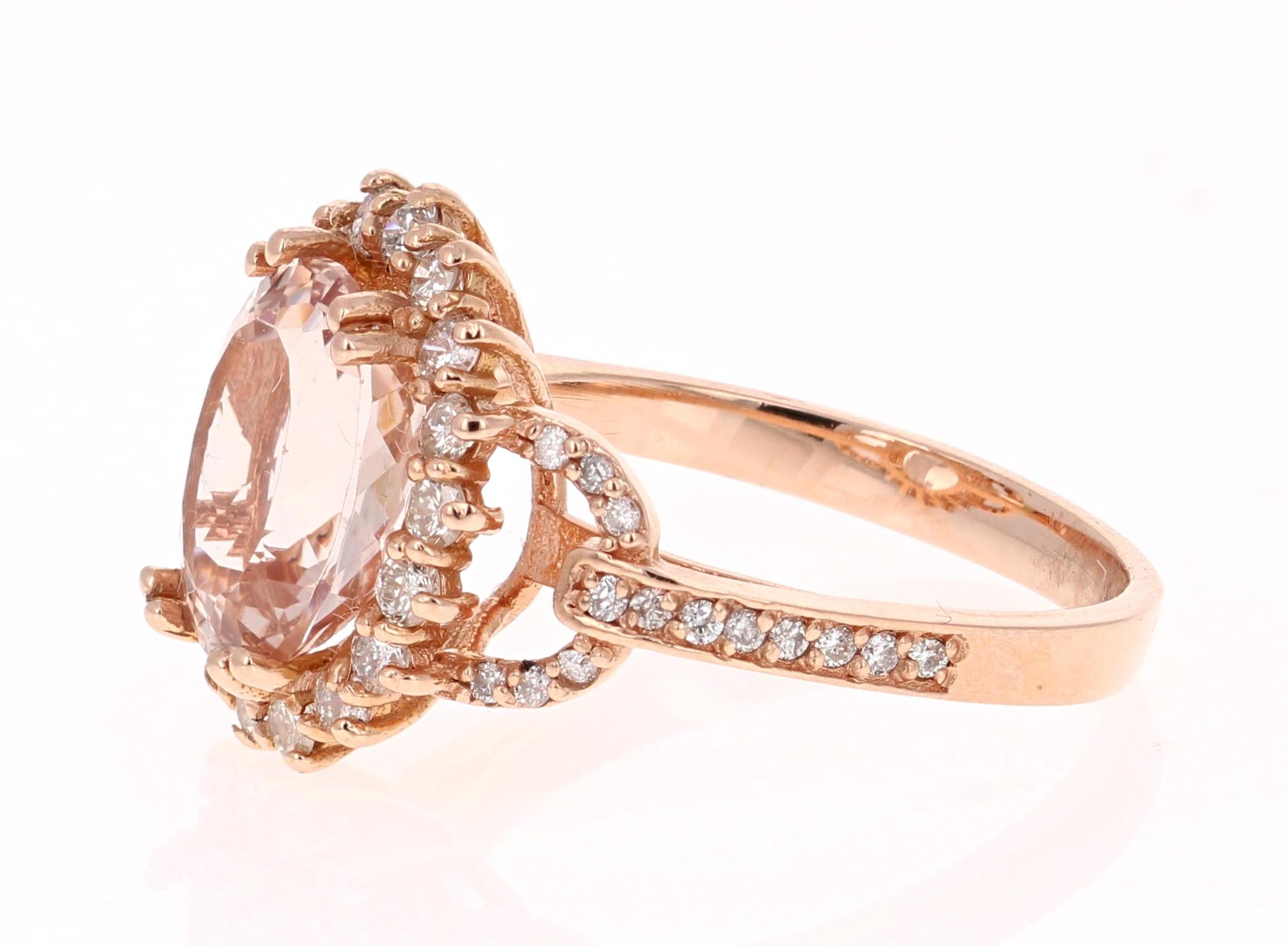 Contemporary 3.99 Carat Oval Cut Morganite Diamond Rose Gold Engagement Ring