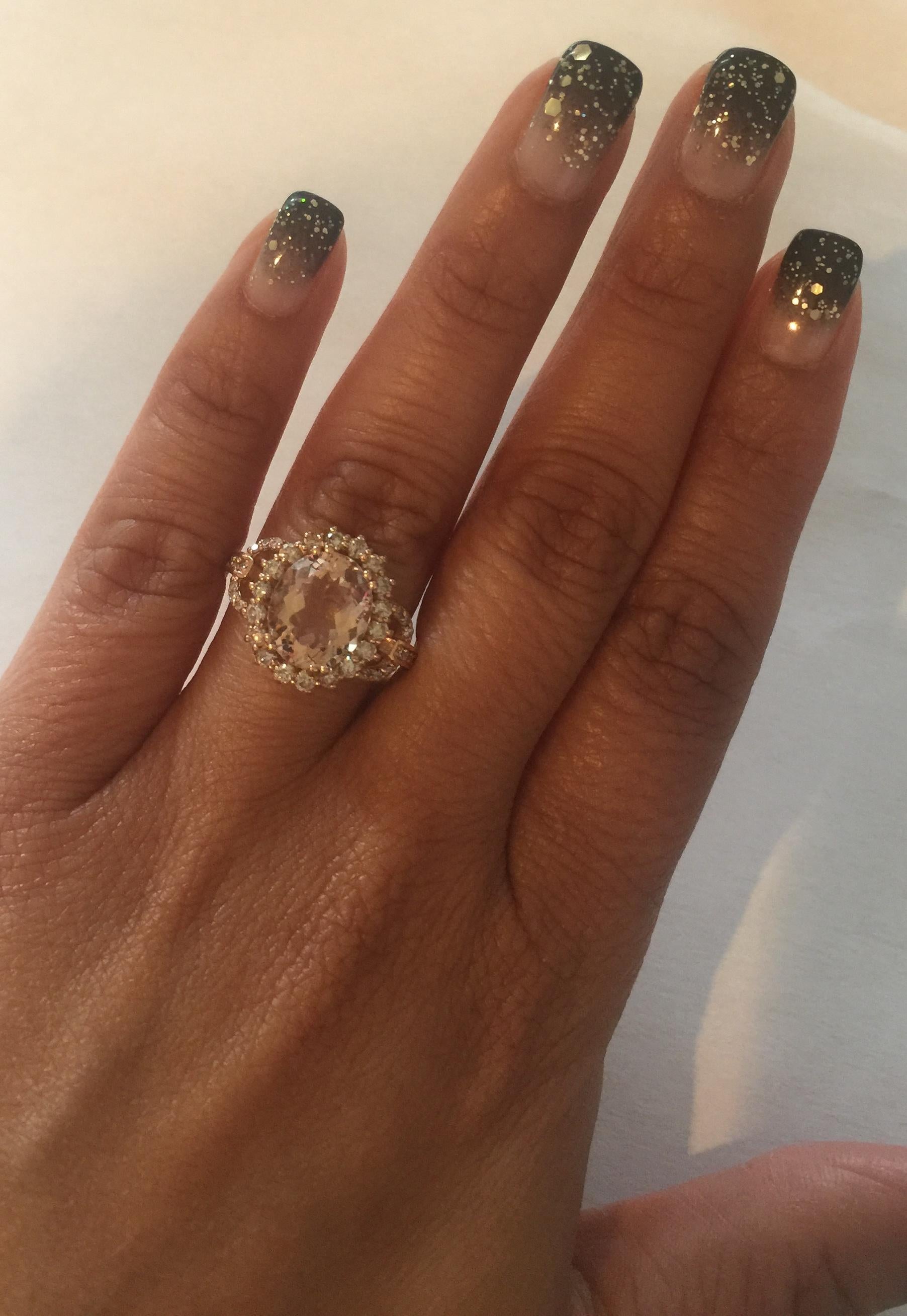 3.99 Carat Oval Cut Morganite Diamond Rose Gold Engagement Ring 1