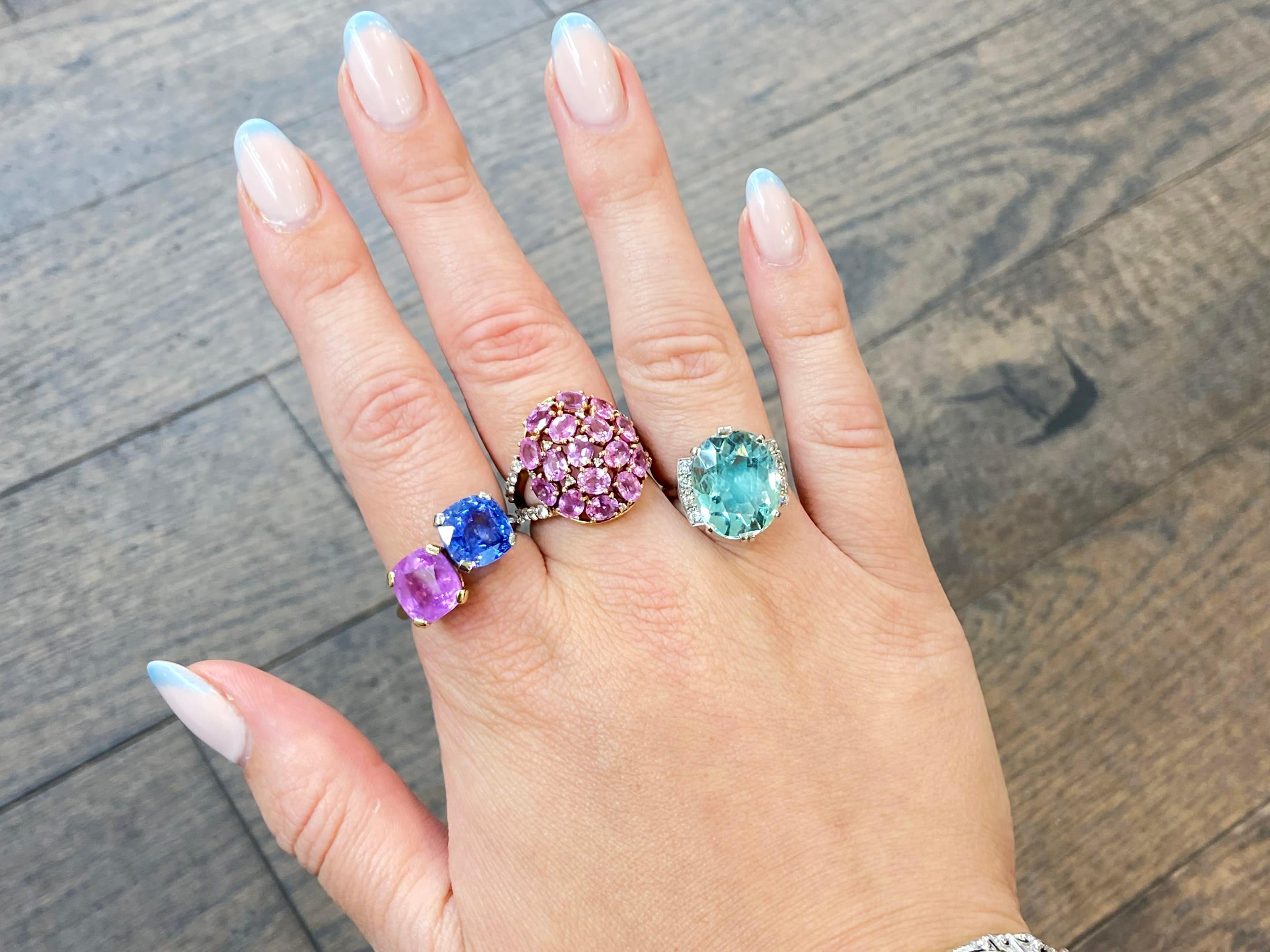 Anillo de cóctel de oro amarillo con zafiro rosa y diamantes de 3,99 quilates Corte oval en venta