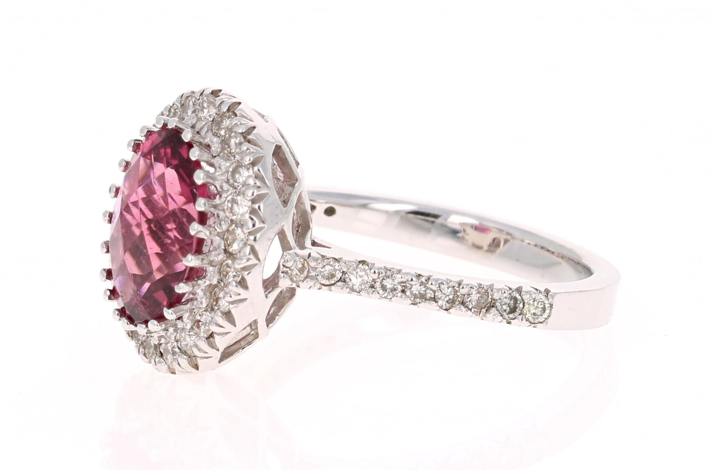 Contemporary 3.99 Carat Pink Tourmaline Diamond 14 Karat White Gold Ring For Sale
