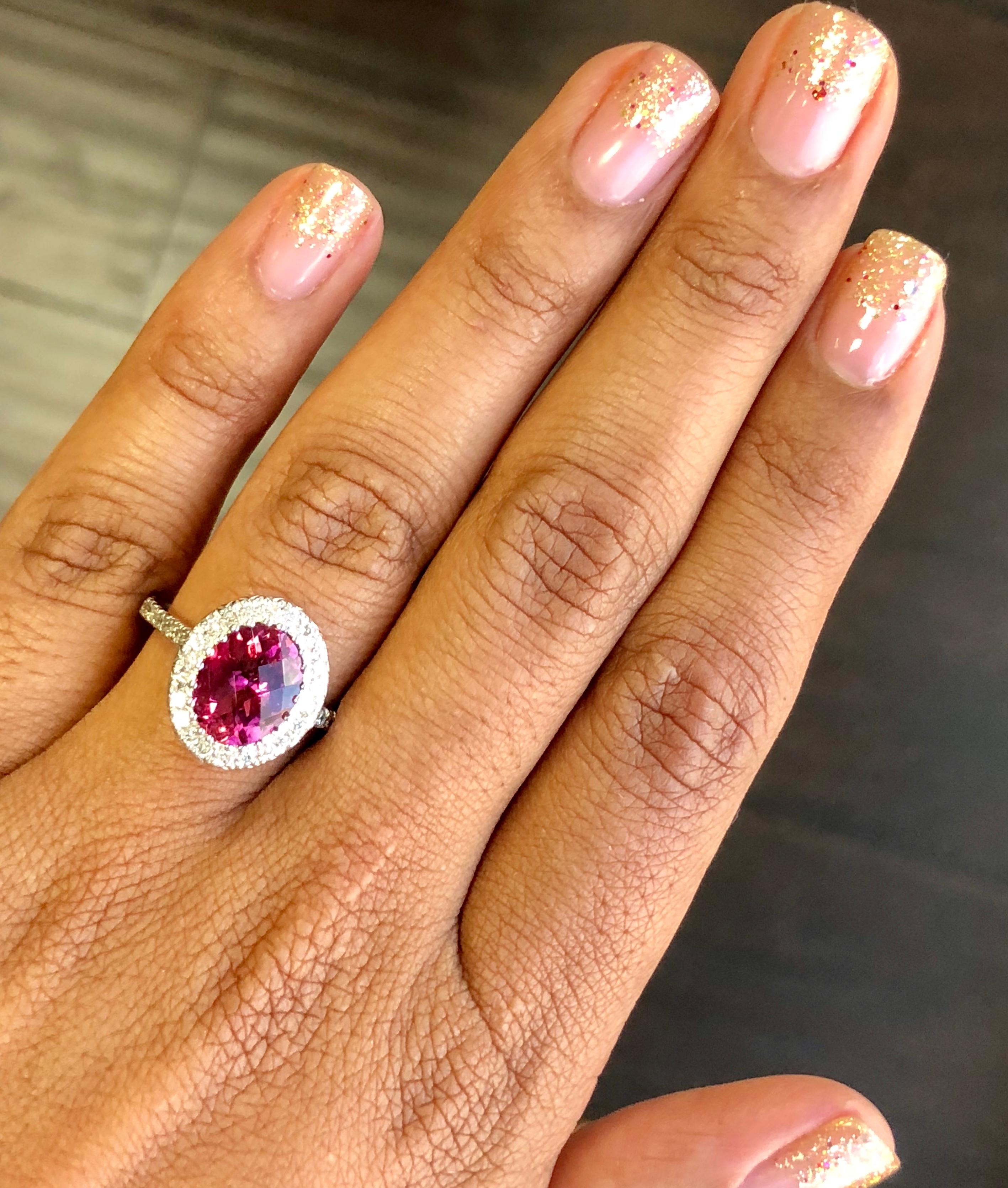 3.99 Carat Pink Tourmaline Diamond 14 Karat White Gold Ring In New Condition For Sale In Los Angeles, CA