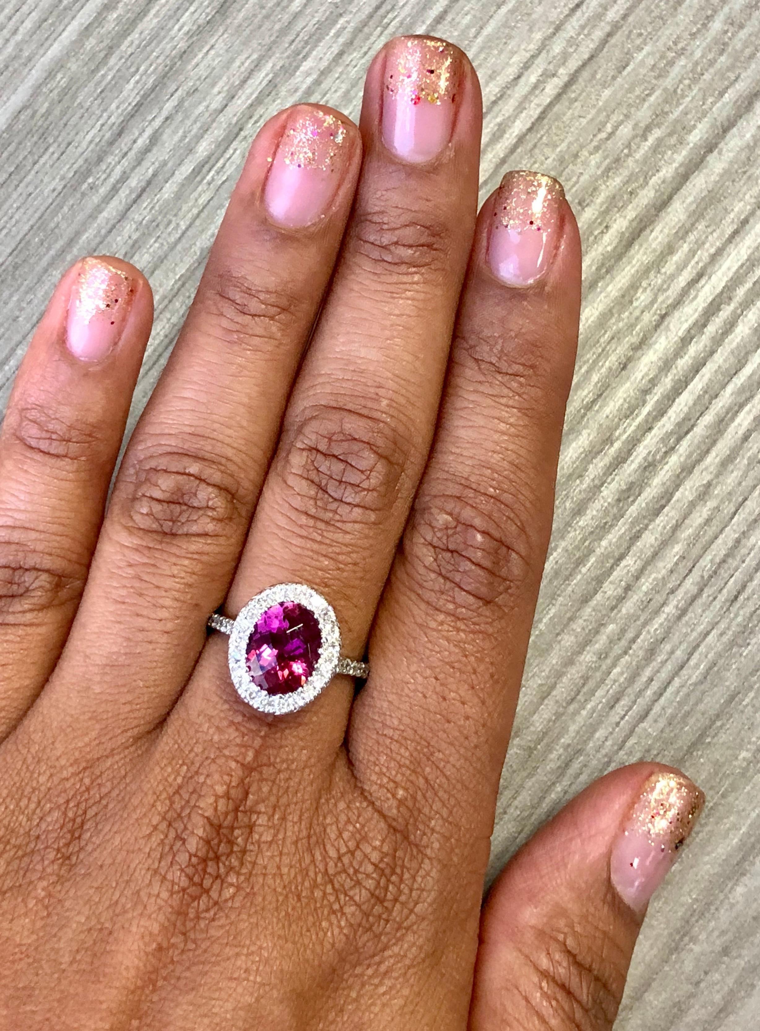 Women's 3.99 Carat Pink Tourmaline Diamond 14 Karat White Gold Ring For Sale