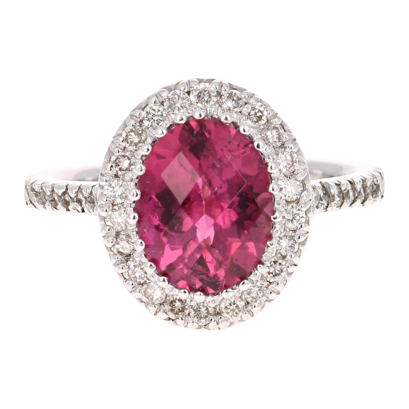 Anillo de oro blanco de 14 quilates con diamante turmalina rosa de 3,99 quilates