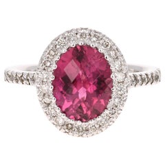 3.99 Carat Pink Tourmaline Diamond 14 Karat White Gold Ring